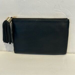 G.I.L.I. Black Pebbled Leather Clutch Bag, tassel Classic Designer Butter Soft